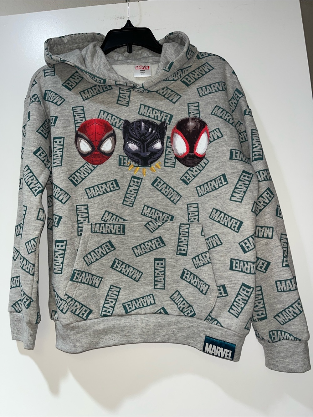 Marvel Grey Hoodie with Red & Black Spider-Man Faces Boys Size Medium